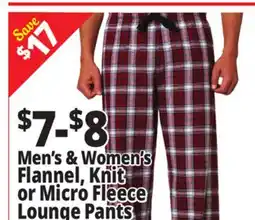 Ocean State Job Lot Men's & Women's Flannel, Knit or Micro Fleece Lounge Pants offer