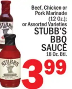 C Town STUBB'S BBQ SAUCE 18 Oz. Btl offer