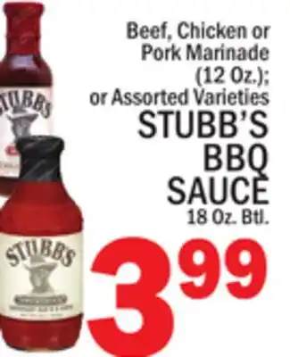 C Town STUBB'S BBQ SAUCE 18 Oz. Btl offer