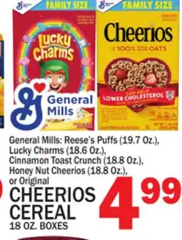 C Town GENERAL MILLS CHEERIOS CEREAL 18 OZ. BOXES offer