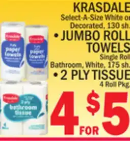 C Town KRASDALE JUMBO ROLL TOWELS, 2 PLY TISSUE 4 Roll Pkg offer
