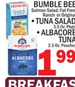 C Town BUMBLE BEE TUNA SALAD 3.5 OZ. PKGS ALBACORE TUNA 2.5 OZ. POUCHES offer