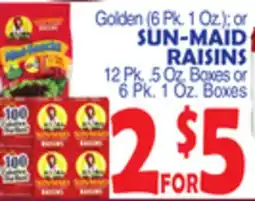 Bravo Supermarkets SUN-MAID RAISINS 12 Pk. 5 Oz. Boxes or 6 Pk. 1 Oz. Boxes offer
