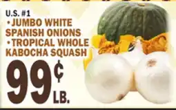 Bravo Supermarkets JUMBO WHITE SPANISH ONIONS, TROPICAL WHOLE KABOCHA SQUASH offer
