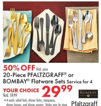 Boscov's 20-Piece PFALTZGRAFF or BOMBAY Flatware Sets for 4 offer