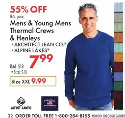 Boscov's Mens & Young Mens Thermal Crews & Henleys • ARCHITECT JEAN CO. • ALPINE LAKES offer