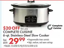 Boscov's COMPLETE CUISINE 6-qt. Stainless-Steel Slow Cooker offer