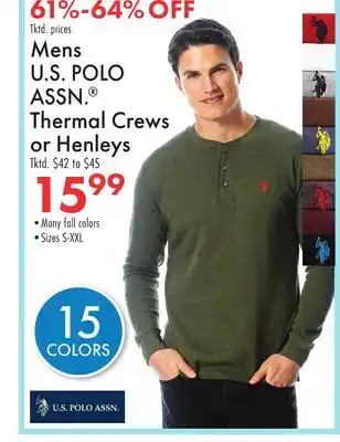 Boscov's U.S. POLO ASSN. Thermal Crews or Henleys offer