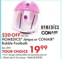 Boscov's HOMEDICS Jetspa or CONAIR Bubble Footbath offer