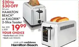 Boscov's HAMILTON BEACH or KALORIK 2-Slice Toaster offer