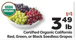 Weis Markets Certified Organic California Red, Green, or Black Seedless Grapes offer