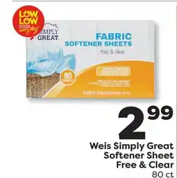 Weis Markets Weis Simply Great Softener Sheet Free & Clear offer