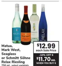 ACME Matua, Mark West, Seaglass or Schmitt Söhne Relax Riesling offer