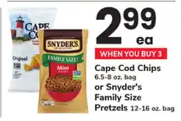 ACME Cape Cod Chips 6.5-8 oz. bag or Snyder's Family Size Pretzels 12-16 oz. bag offer