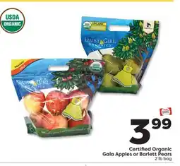 Weis Markets Certified Organic Gala Apples or Barlett Pears offer