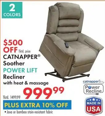 Boscov's CATNAPPER Soother POWER LIFT Recliner with heat & massage offer