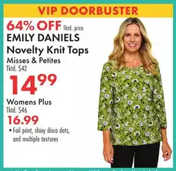 Boscov's EMILY DANIELS Novelty Knit Tops offer