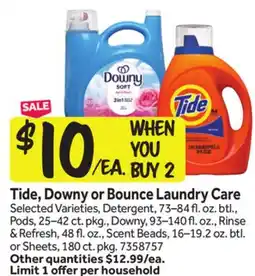 Stop&Shop Tide, Downy or Bounce Laundry Care offer