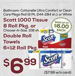 DeCicco & Sons Scott 1000 Tissue 8 Roll Pkg. or Choose-A-Size, 108 sh. Double Roll Towels 6 = 12 Roll Pkg offer
