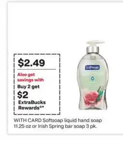 CVS Softsoap liquid hand soap 11.25 oz or Irish Spring bar soap 3 pk offer