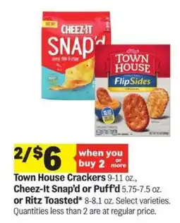 Meijer Town House Crackers, Cheez-It Snap’d or Puff’d, Ritz Toasted offer