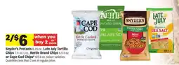 Meijer Snyder's Pretzels, Late July Tortilla Chips, Kettle Brand Chips, Cape Cod Chips offer