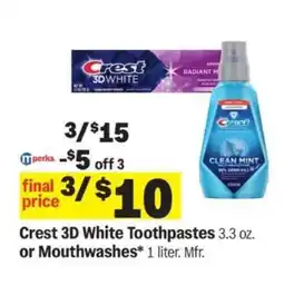 Meijer Crest 3D White Toothpastes or Mouthwashes offer