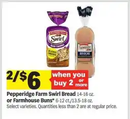 Meijer Pepperidge Farm Swirl Bread or Farmhouse Buns offer