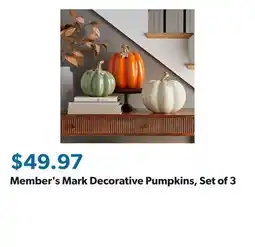 Sam's Club Member's Mark Decorative Pumpkins, Set of 3 offer