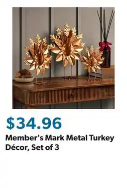 Sam's Club Member's Mark Metal Turkey Décor, Set of 3 offer