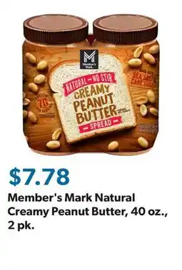 Sam's Club Member's Mark Natural Creamy Peanut Butter, 40 oz., 2 pk offer