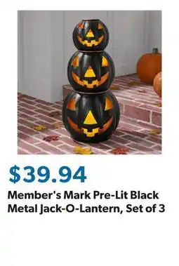 Sam's Club Member's Mark Pre-Lit Black Metal Jack-O-Lantern, Set of 3 offer