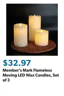Sam's Club Member's Mark Flameless Moving LED Wax Candles, Set of 3 offer