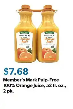 Sam's Club Member's Mark Pulp-Free 100% Orange Juice, 52 fl. oz., 2 pk offer