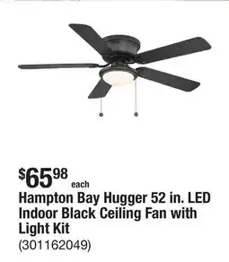 The Home Depot Hampton Bay Hugger 52 in. LED Indoor Black Ceiling Fan with Light Kit offer