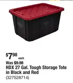The Home Depot HDX 27 Gal. Tough Storage Tote in Black and Red offer