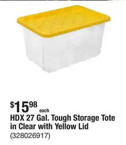 The Home Depot HDX 27 Gal. Tough Storage Tote in Clear with Yellow Lid offer
