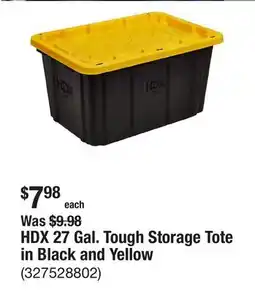 The Home Depot HDX 27 Gal. Tough Storage Tote in Black and Yellow offer