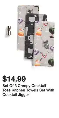 TJ Maxx Set Of 3 Creepy Cocktail Toss Kitchen Towels Set With Cocktail Jigger offer