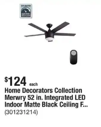 The Home Depot Home Decorators Collection Merwry 52 in. Integrated LED Indoor Matte Black Ceiling F... offer
