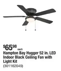 The Home Depot Hampton Bay Hugger 52 in. LED Indoor Black Ceiling Fan with Light Kit offer