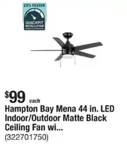 The Home Depot Hampton Bay Mena 44 in. LED Indoor/Outdoor Matte Black Ceiling Fan wi... offer