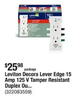The Home Depot Leviton Decora Lever Edge 15 Amp 125 V Tamper Resistant Duplex Ou... offer