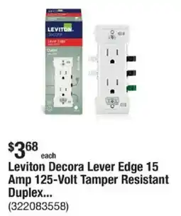 The Home Depot Leviton Decora Lever Edge 15 Amp 125-Volt Tamper Resistant Duplex... offer