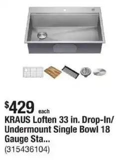 The Home Depot KRAUS Loften 33 in. Drop-In/ Undermount Single Bowl 18 Gauge Sta... offer