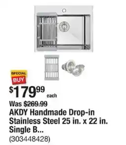 The Home Depot AKDY Handmade Drop-in Stainless Steel 25 in. x 22 in. Single B... offer