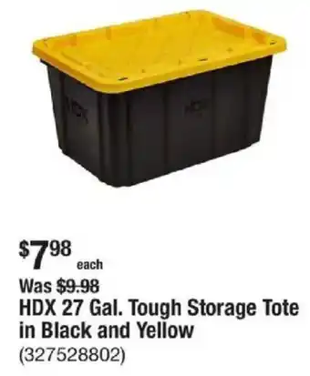The Home Depot HDX 27 Gal. Tough Storage Tote in Black and Yellow offer