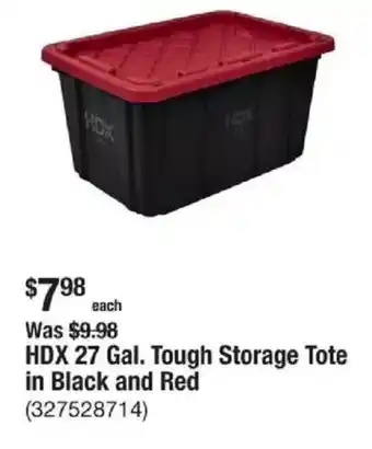 The Home Depot HDX 27 Gal. Tough Storage Tote in Black and Red offer