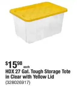 The Home Depot HDX 27 Gal. Tough Storage Tote in Clear with Yellow Lid offer