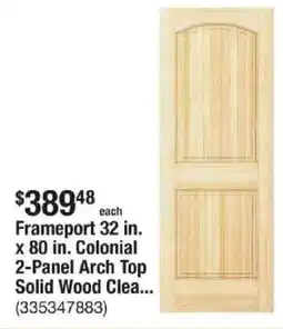 The Home Depot Frameport 32 in. x 80 in. Colonial 2-Panel Arch Top Solid Wood Clea... offer